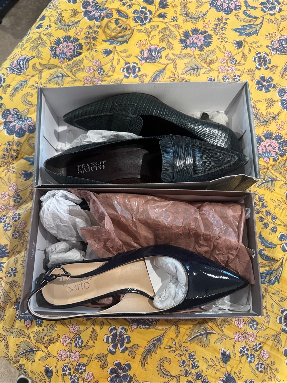 Franco Sarto Black Croc-Embossed Loafer & Black Patent Slingback Flats